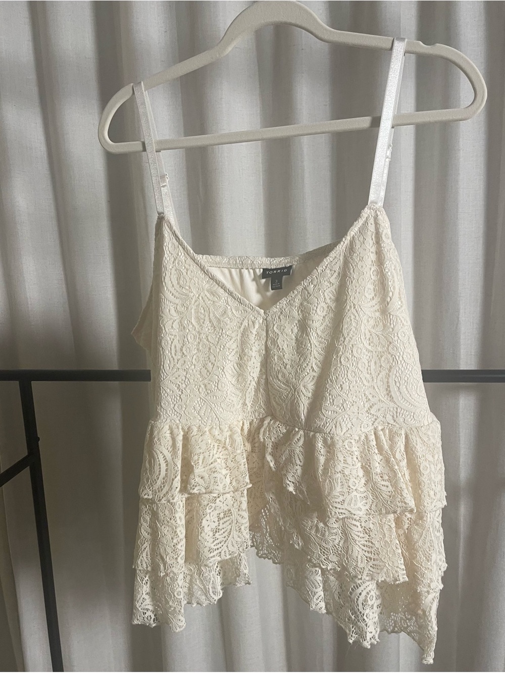 Ivory Lace Ruffled tank by Torrid
